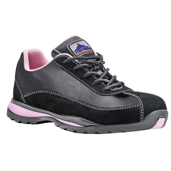 Pantofi de protectie pentru femei, bombeu metalic si lamela, S1P HRO [FW39] Negru si roz