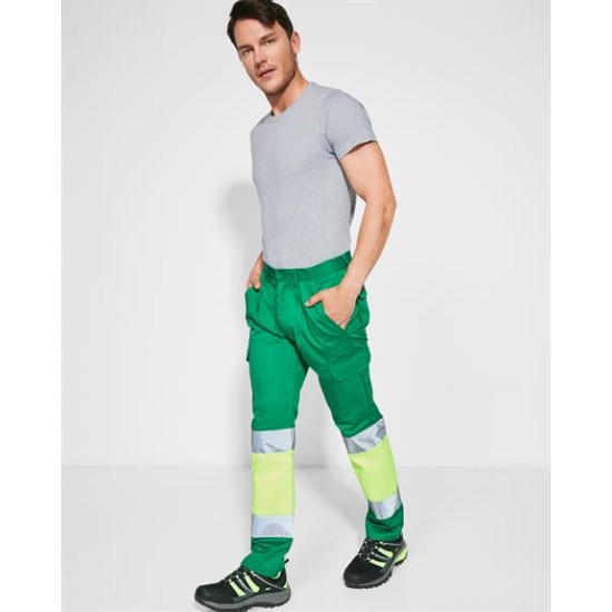 Pantaloni HiVis cu dungi reflectorizante, Verde/galben