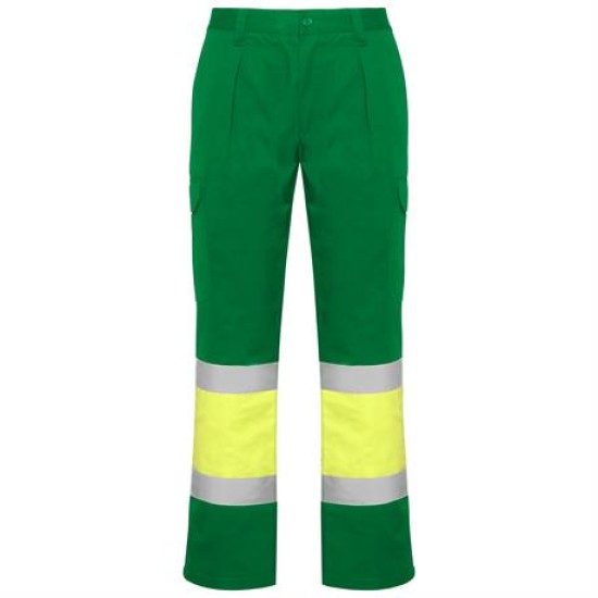 Pantaloni HiVis cu dungi reflectorizante, Verde/galben