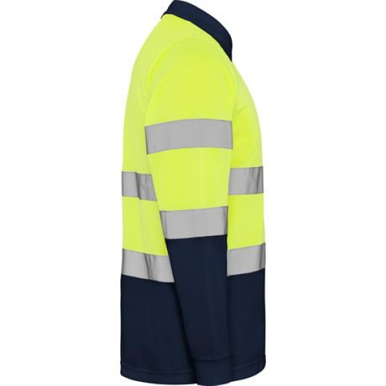 Tricou polo reflectorizant, cu maneca lunga Galben si bleumarin Tricou polo reflectorizant, cu maneca lunga Galben si bleumarin