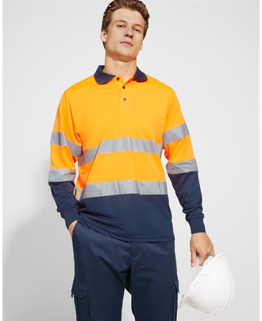Tricou polo reflectorizant, cu maneca lunga Bleumarin si portocaliu