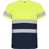 Tricou reflectorizant cu maneca scurta, 130g/m2 Galben si bleumarin