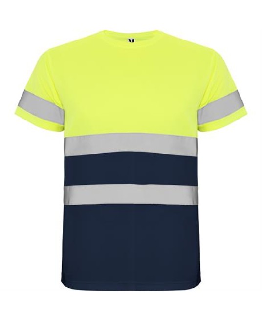 Tricou reflectorizant cu maneca scurta, 130g/m2 Galben si bleumarin