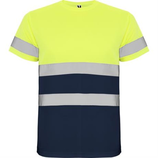 Tricou reflectorizant cu maneca scurta, 130g/m2 Galben si bleumarin Tricou reflectorizant cu maneca scurta, 130g/m2 Galben si bleumarin