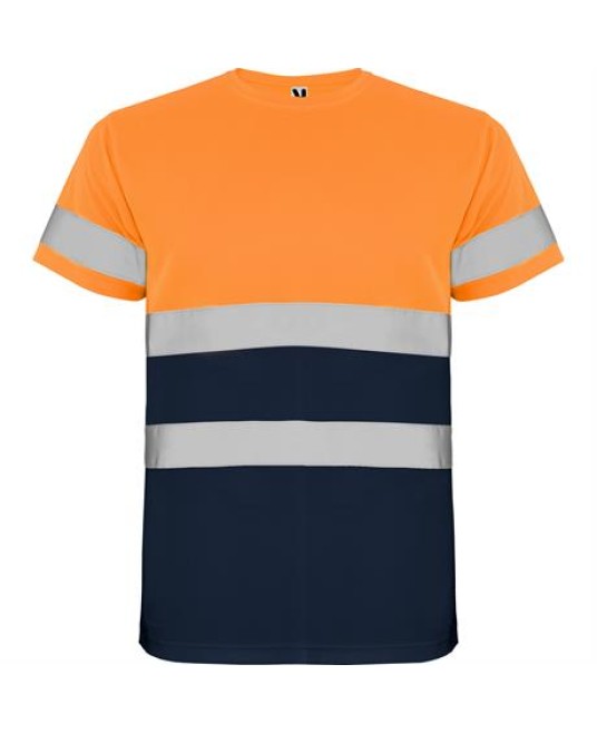 Tricou reflectorizant cu maneca scurta, 130g/m2 Portocaliu si bleumarin
