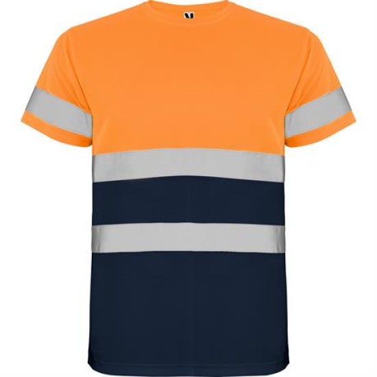 Tricou reflectorizant cu maneca scurta, 130g/m2 Portocaliu si bleumarin Tricou reflectorizant cu maneca scurta, 130g/m2 Portocaliu si bleumarin