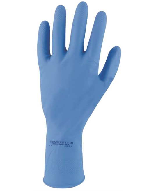 Manusi de menaj Sempervelvet, Latex albastru, nepudrat, 30 cm, grip