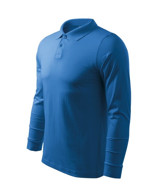 Tricou polo maneca lunga barbati, bumbac,180g/m2 Malfini Single J. LS211, Albastru azuriu