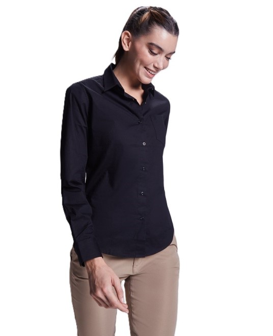 Camasa business stretch femei, fara buzunar pe piept, negru