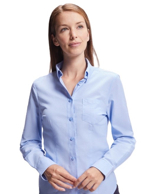 Camasa Oxford femei, buzunar pe piept, densitate 140g/m2, albastru deschis