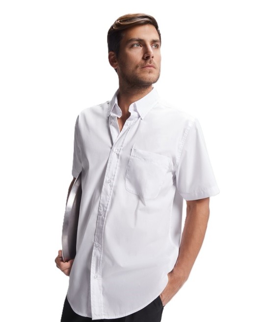 Camasa maneca scurta barbati, 130g/mp Alb