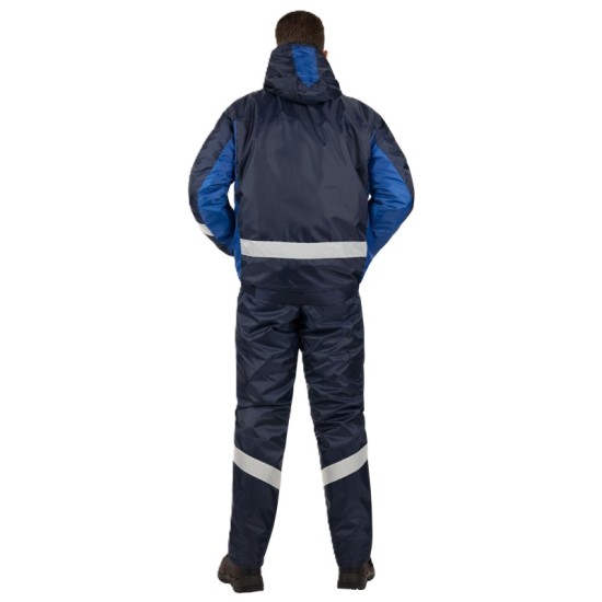 Costum de iarna cu dungi reflectorizante (salopeta cu pieptar si jacheta), bleumarin Costum de iarna cu dungi reflectorizante (salopeta cu pieptar si jacheta), bleumarin