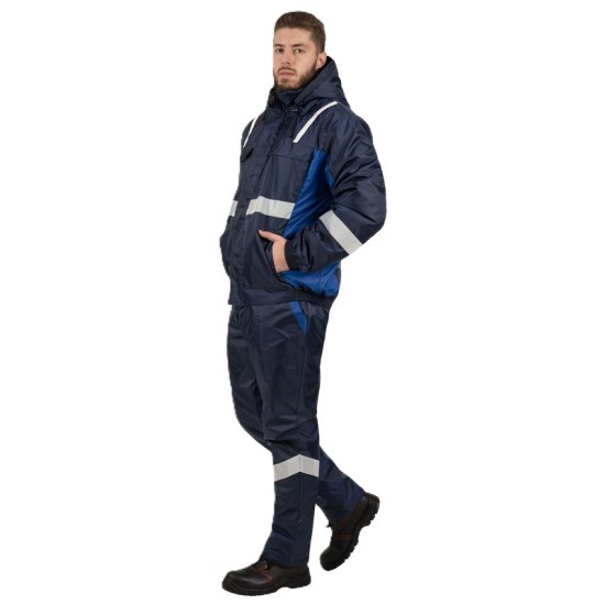 Costum de iarna cu dungi reflectorizante (salopeta cu pieptar si jacheta), bleumarin Costum de iarna cu dungi reflectorizante (salopeta cu pieptar si jacheta), bleumarin