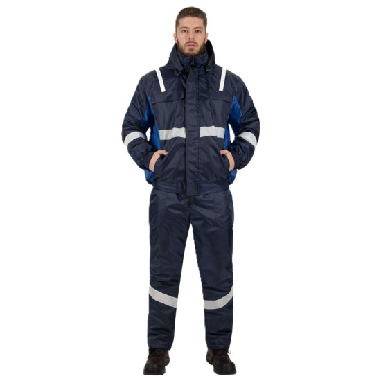 Costum de iarna cu dungi reflectorizante (salopeta cu pieptar si jacheta), bleumarin Costum de iarna cu dungi reflectorizante (salopeta cu pieptar si jacheta), bleumarin