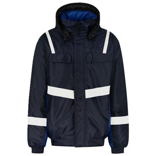 Costum de iarna cu dungi reflectorizante (salopeta cu pieptar si jacheta), bleumarin Costum de iarna cu dungi reflectorizante (salopeta cu pieptar si jacheta), bleumarin