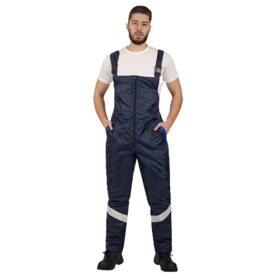 Costum de iarna cu dungi reflectorizante (salopeta cu pieptar si jacheta), bleumarin Costum de iarna cu dungi reflectorizante (salopeta cu pieptar si jacheta), bleumarin
