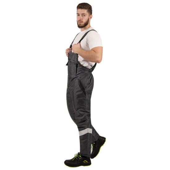 Costum de iarna cu dungi reflectorizante (salopeta cu pieptar si jacheta), gri Costum de iarna cu dungi reflectorizante (salopeta cu pieptar si jacheta), gri