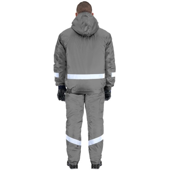 Costum de iarna cu dungi reflectorizante (salopeta cu pieptar si jacheta), gri Costum de iarna cu dungi reflectorizante (salopeta cu pieptar si jacheta), gri