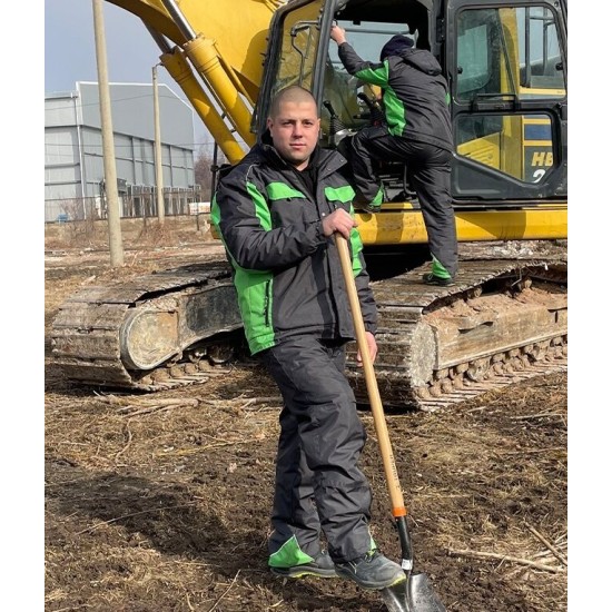 Costum impermeabil vatuit (salopeta cu pieptar + jacheta), gri si verde Costum impermeabil vatuit (salopeta cu pieptar + jacheta), gri si verde