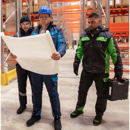 Costum impermeabil vatuit (salopeta cu pieptar + jacheta), gri si verde Costum impermeabil vatuit (salopeta cu pieptar + jacheta), gri si verde