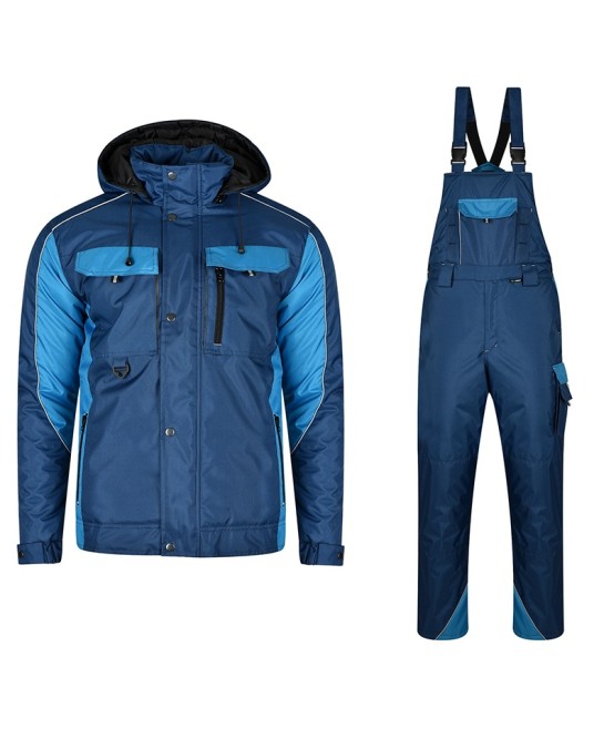 Costum impermeabil vatuit (salopeta cu pieptar + jacheta), bleumarin si albastru