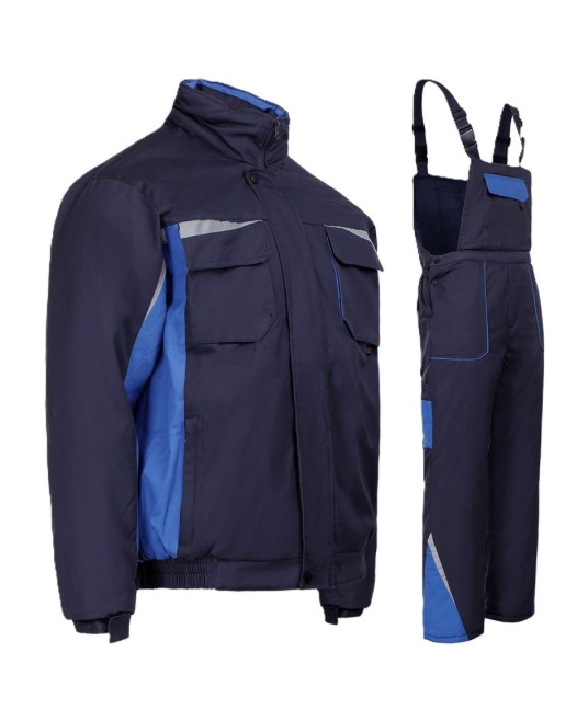 Costum vatuit bumbac Kastor (salopeta cu pieptar  + jacheta ), bleumarin-albastru