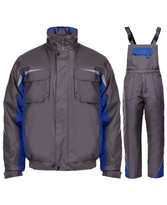 Costum vatuit impermeabil Kastor Plus (salopeta cu pieptar vatuita + jacheta vatuita), gri-albastru regal