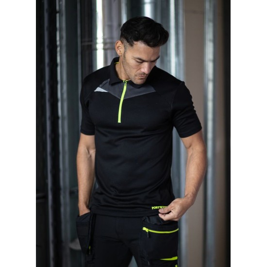 Tricou polo corporate premium DX410 tesatura respirabila EzeeCool 150g/mp, negru Tricou polo corporate premium DX410 tesatura respirabila EzeeCool 150g/mp, negru