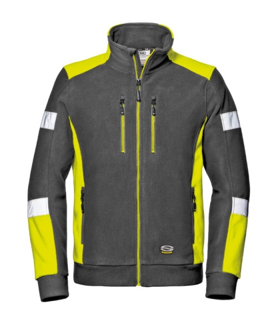 Fleece de lucru cu dungi reflectorizante, 310g/m2, gri-galben
