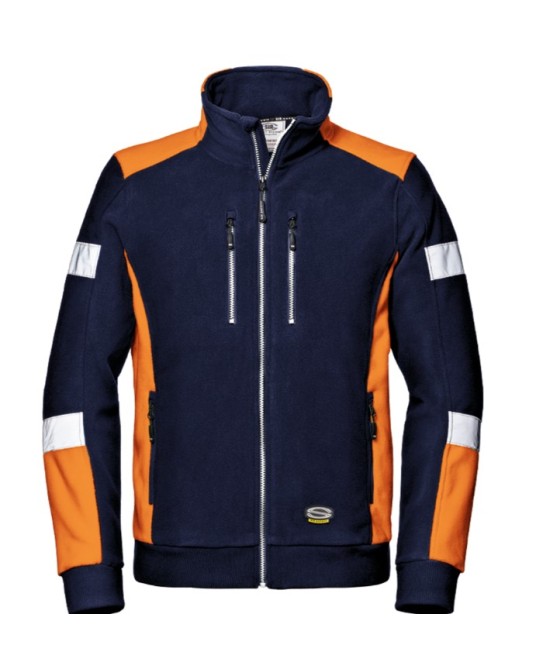 Fleece de lucru cu dungi reflectorizante, 310g/m2, bleumarin-portocaliu