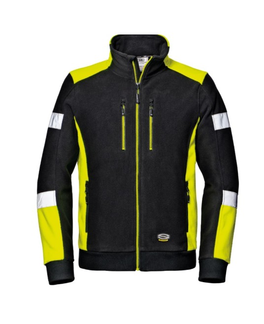 Fleece de lucru cu dungi reflectorizante, 310g/m2, negru-galben