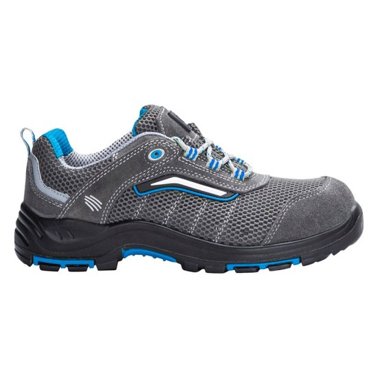 Pantofi respirabil S1P, HRO, bombeu compozit si lamela kevlar - gri cu albastru Pantofi respirabil S1P, HRO, bombeu compozit si lamela kevlar - gri cu albastru
