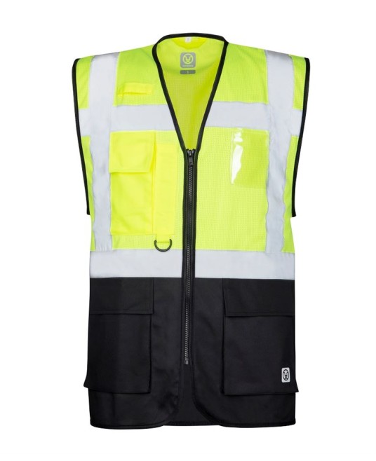 Vesta reflectorizanta cu plasa mesh respirabila, galben/negru