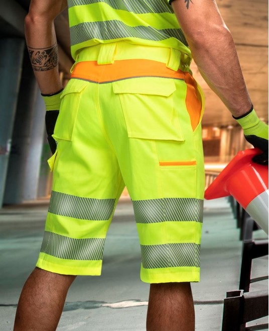 Pantaloni scurti HiVis tercot 290 g/mp, galben cu portocaliu