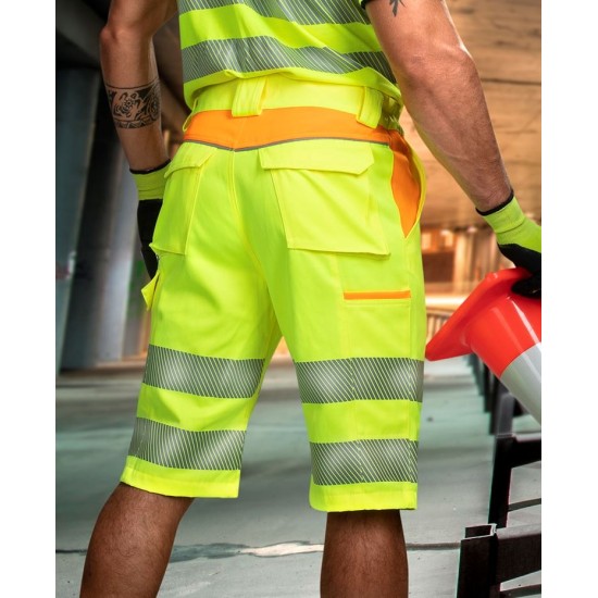 Pantaloni scurti HiVis tercot 290 g/mp, galben cu portocaliu Pantaloni scurti HiVis tercot 290 g/mp, galben cu portocaliu