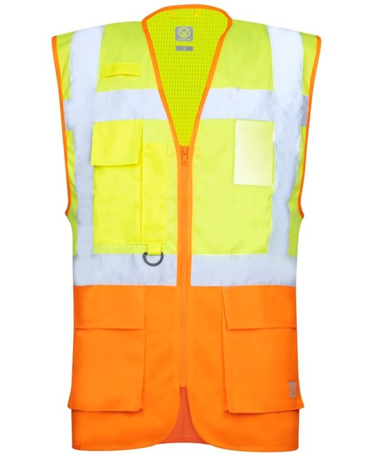 Vesta reflectorizanta SIGNAL cu plasa in partea superioara, portocaliu cu galben