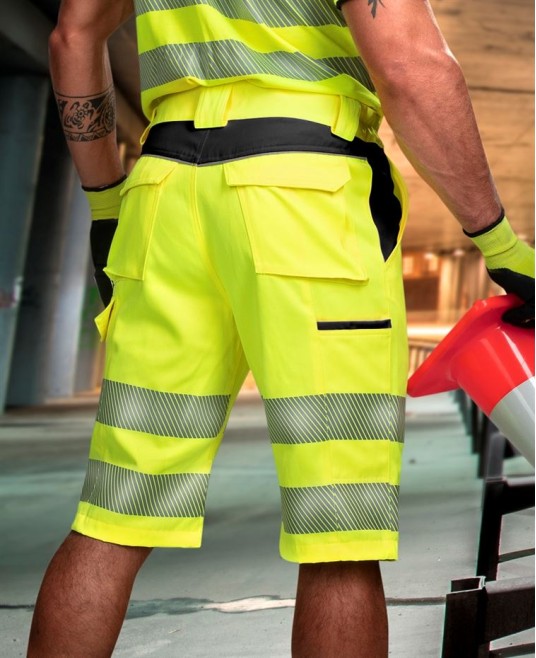 Pantaloni scurti HiVis tercot 290 g/mp, galben cu negru