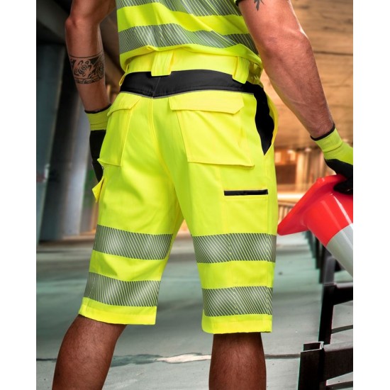 Pantaloni scurti HiVis tercot 290 g/mp, galben cu negru Pantaloni scurti HiVis tercot 290 g/mp, galben cu negru