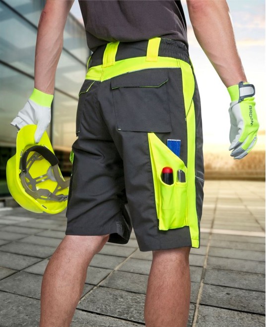 Pantaloni scurti premium  HiVis, tercot kanvas 270 g/mp, Negru si galben