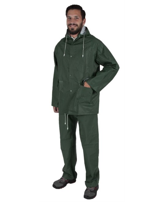 Costum impermeabil de ploaie Hugo din PVC si poliester de 0.28mm, verde