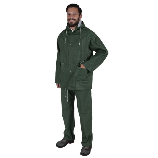 Costum impermeabil de ploaie Hugo din PVC si poliester de 0.28mm, verde Costum impermeabil de ploaie Hugo din PVC si poliester de 0.28mm, verde