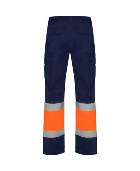 Pantaloni subtiri cu dungi reflectorizante, 200g/m2 Bleumarin si portocaliu