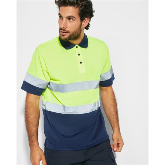 Tricou polo HiVis reflectorizant, 170g/m2 Galben si bleumarin