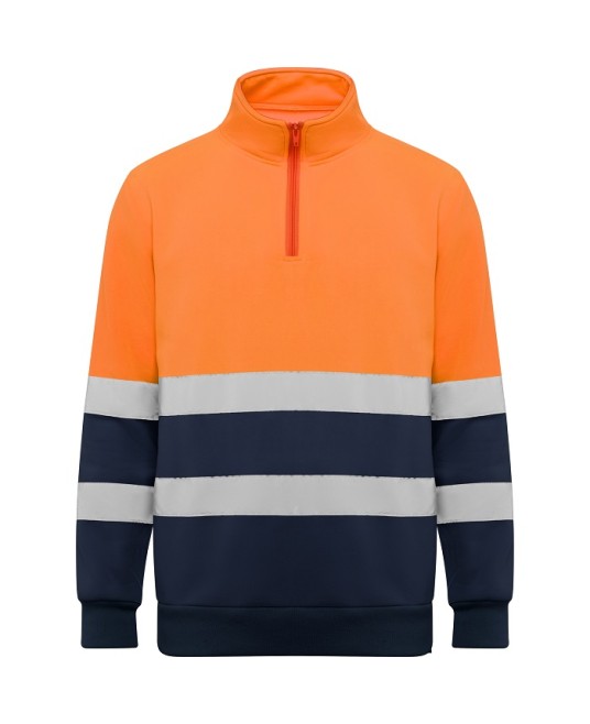 Hanorac fleece HiVis cu fermoar scurt, 280 g/mp, Portocaliu-Bleumarin