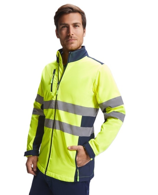 Jacheta softshell HiVis, galben bleumarin