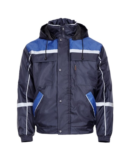 Jacheta de iarna impermeabila cu dungi reflectorizante, bleumarin cu albastru