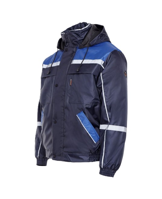 Jacheta de iarna impermeabila cu dungi reflectorizante, bleumarin cu albastru