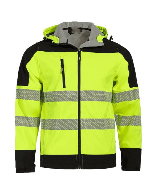 Softshell HiVis cu gluga si dungi reflectorizante, galben neon