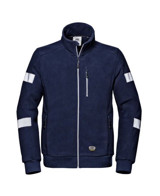 Fleece de lucru cu dungi reflectorizante, 310g/m2, bleumarin