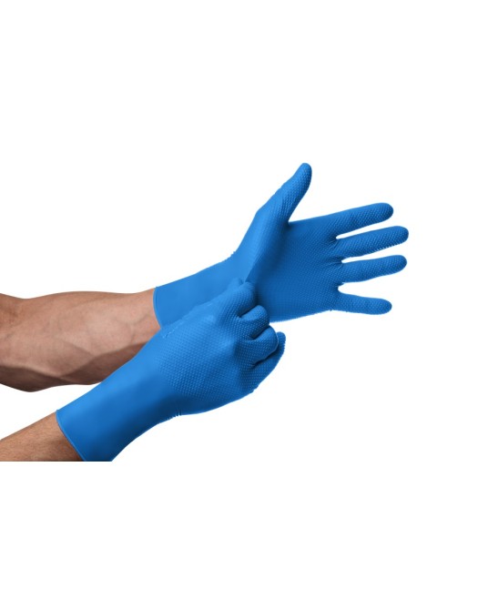 Manusi unica folosinta premium lungi 30cm, Go Grip Long, nitril, 50 buc/cutie, albastre